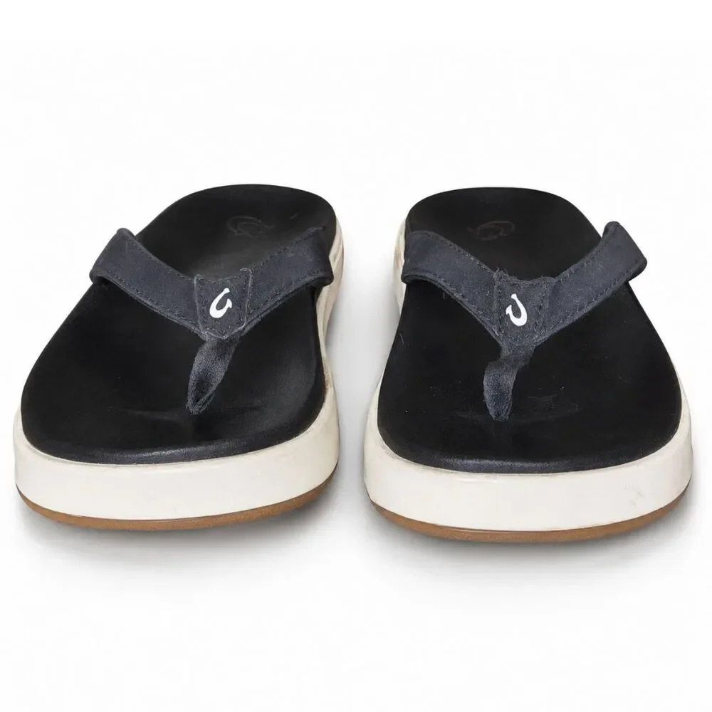 OluKai Nu‘a Pi‘o Sandals Black Womens Size 9 Nua Pio Thong Flip Flops Comfort